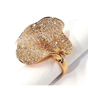 Art Deco 18K Karat Solid Yellow Gold Designer Flower Round Cut Diamond Ring 6ct